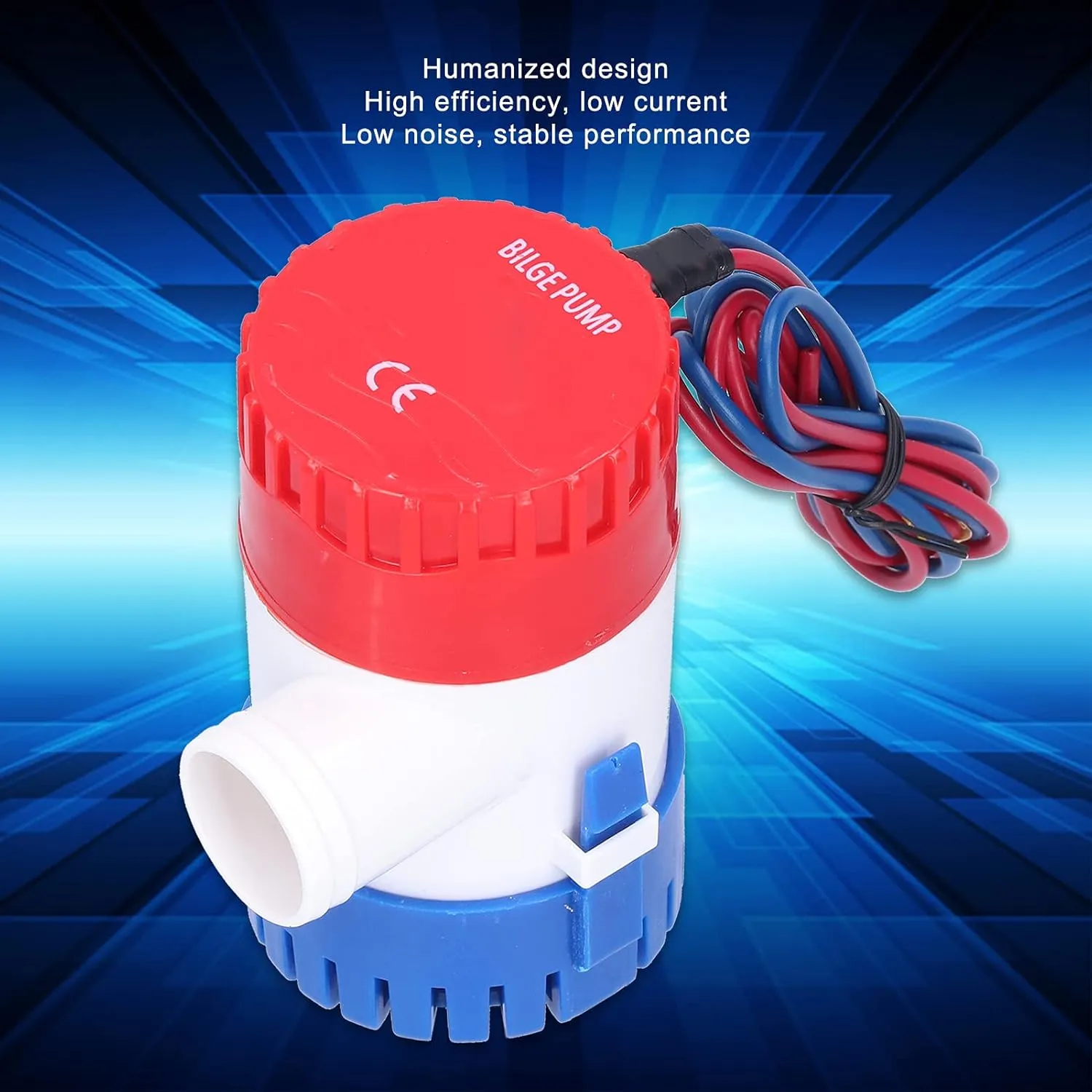 Marine Bilge Pump, 12V/24V 350GPH 500GPH 750GPH 1100GPH with Shock Absorb ABS Housing Stainless Steel Shaft for Drainage Sewage Treatment Water Purification (DC12V 1100GPH)
