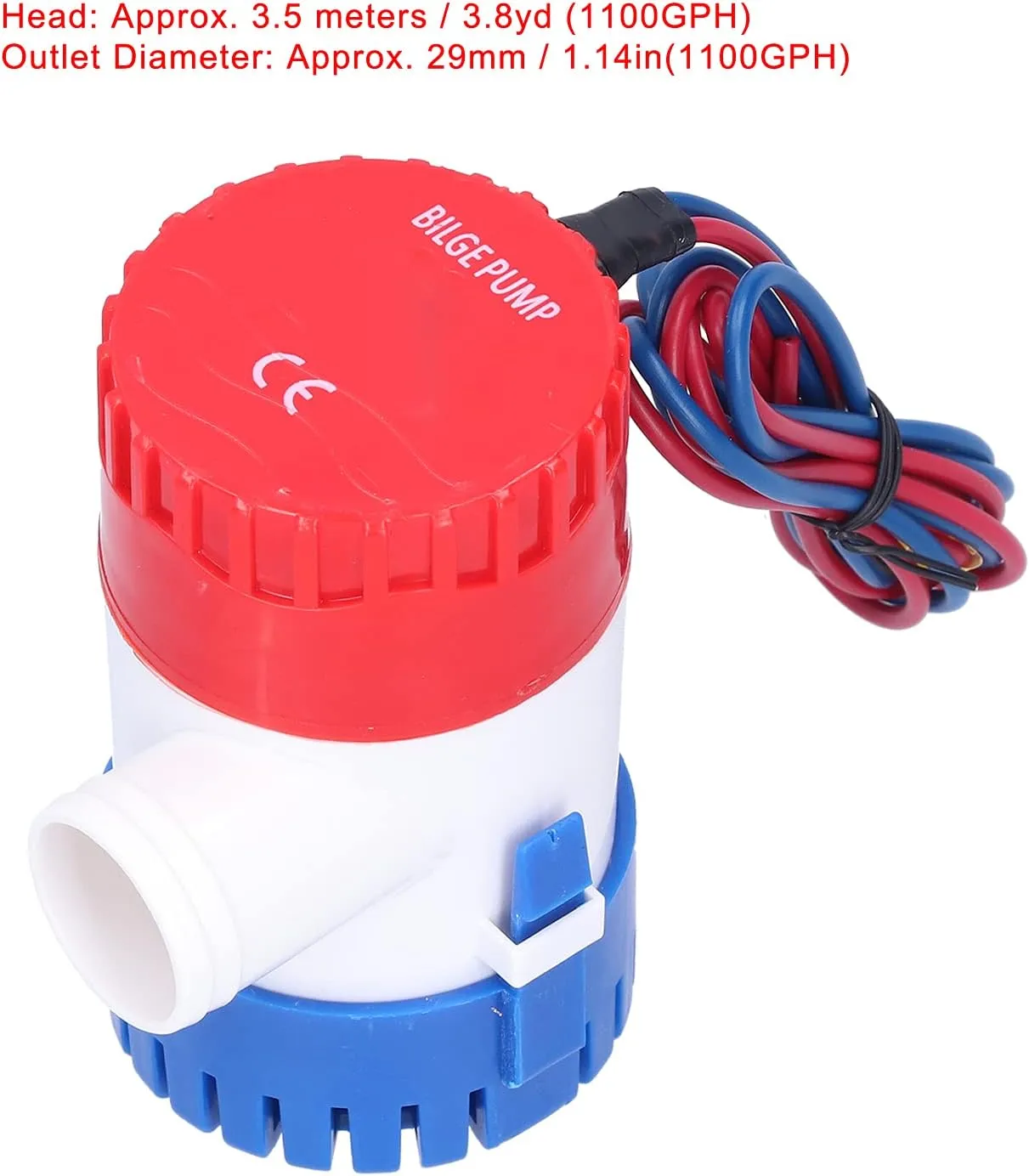 Marine Bilge Pump, 12V/24V 350GPH 500GPH 750GPH 1100GPH with Shock Absorb ABS Housing Stainless Steel Shaft for Drainage Sewage Treatment Water Purification (DC12V 1100GPH)