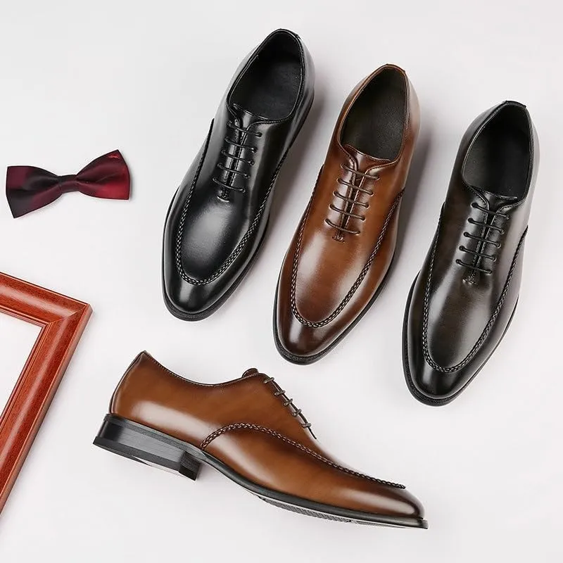 Men's Breathable Pointed Toe Wing Pointed Brock Oxford Shoes Vintage British Office Shoes Gentleman Derby Shoes Black Brown