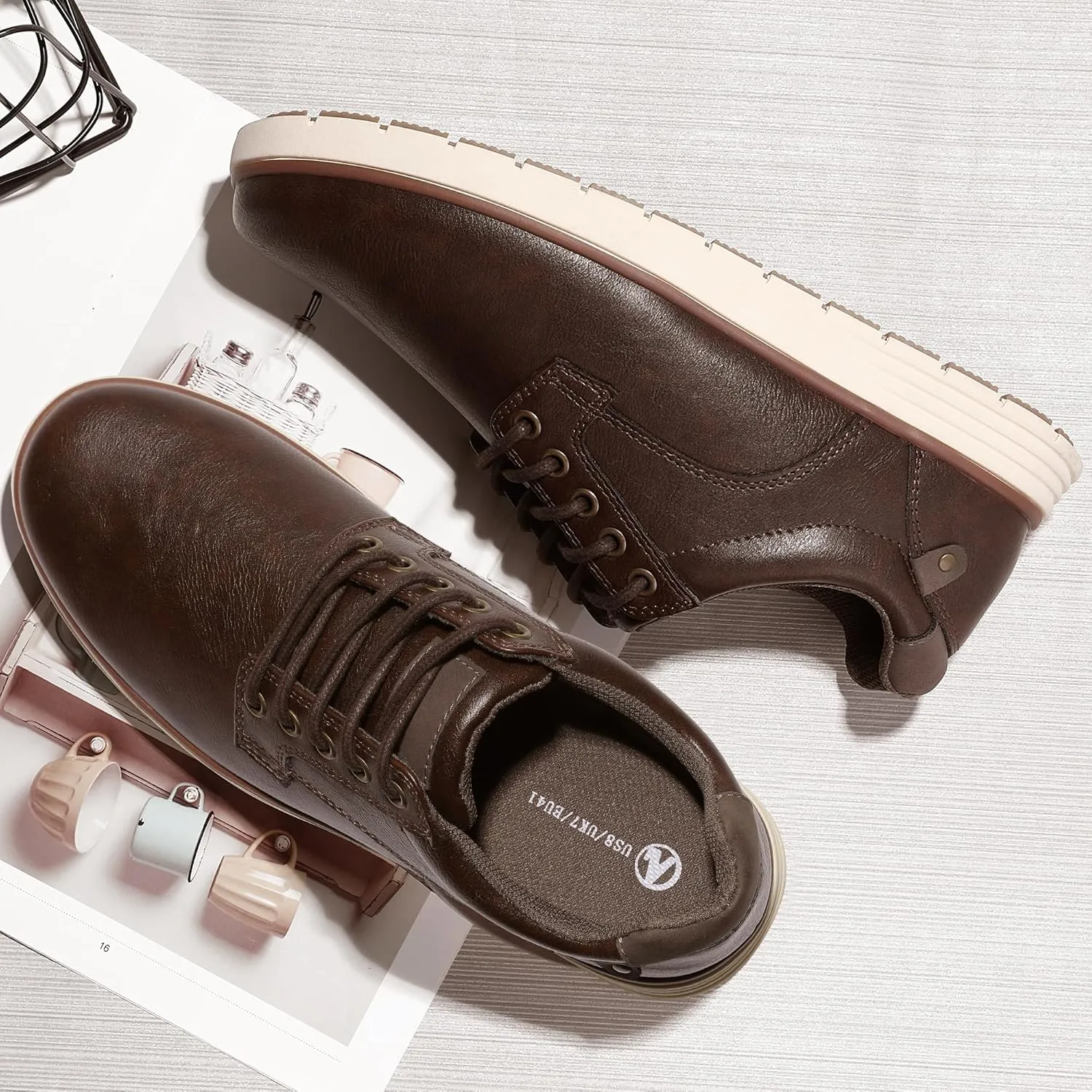 Men's Casual Dress Sneakers Lace Up Formal Oxfords Dress Shoes for Men Slip-on Comfortable Brown Shoes for Bussiness/Travel/Work