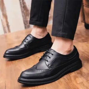 Men's Comfortable Leather Shoes British Style Lace-Up Business Dress Shoes Low Top Non Slip Platform Oxford