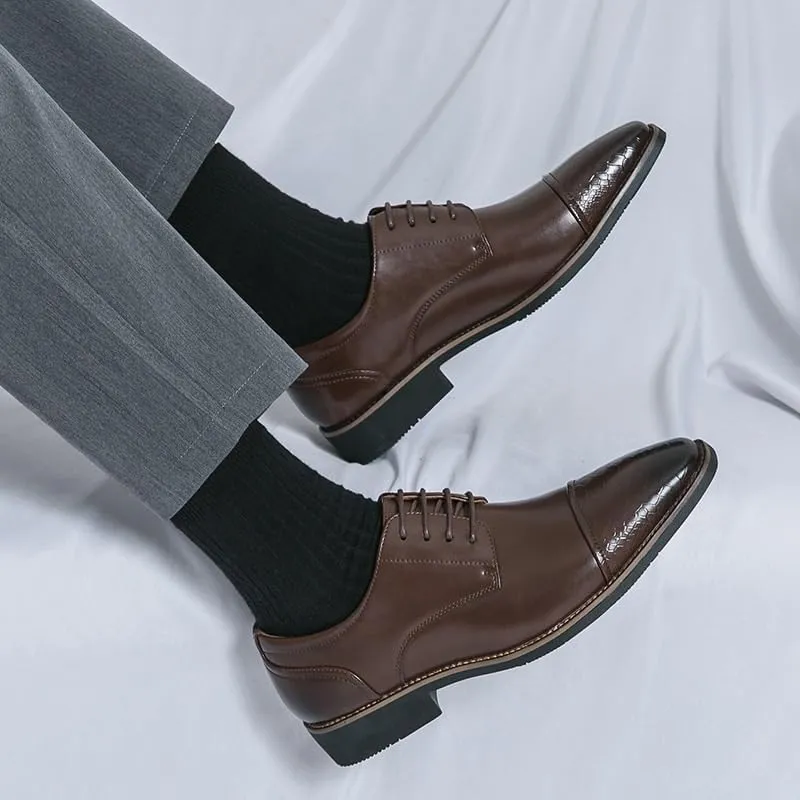 Men's Fashion Pointed Toe Brogue Oxfords Classic Lace Up Low Top Leather Dress Shoes Comfort Genuine Leather Shoes