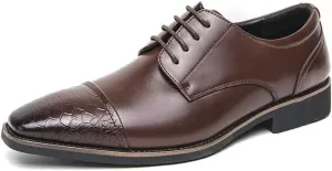 Men's Fashion Pointed Toe Brogue Oxfords Classic Lace Up Low Top Leather Dress Shoes Comfort Genuine Leather Shoes