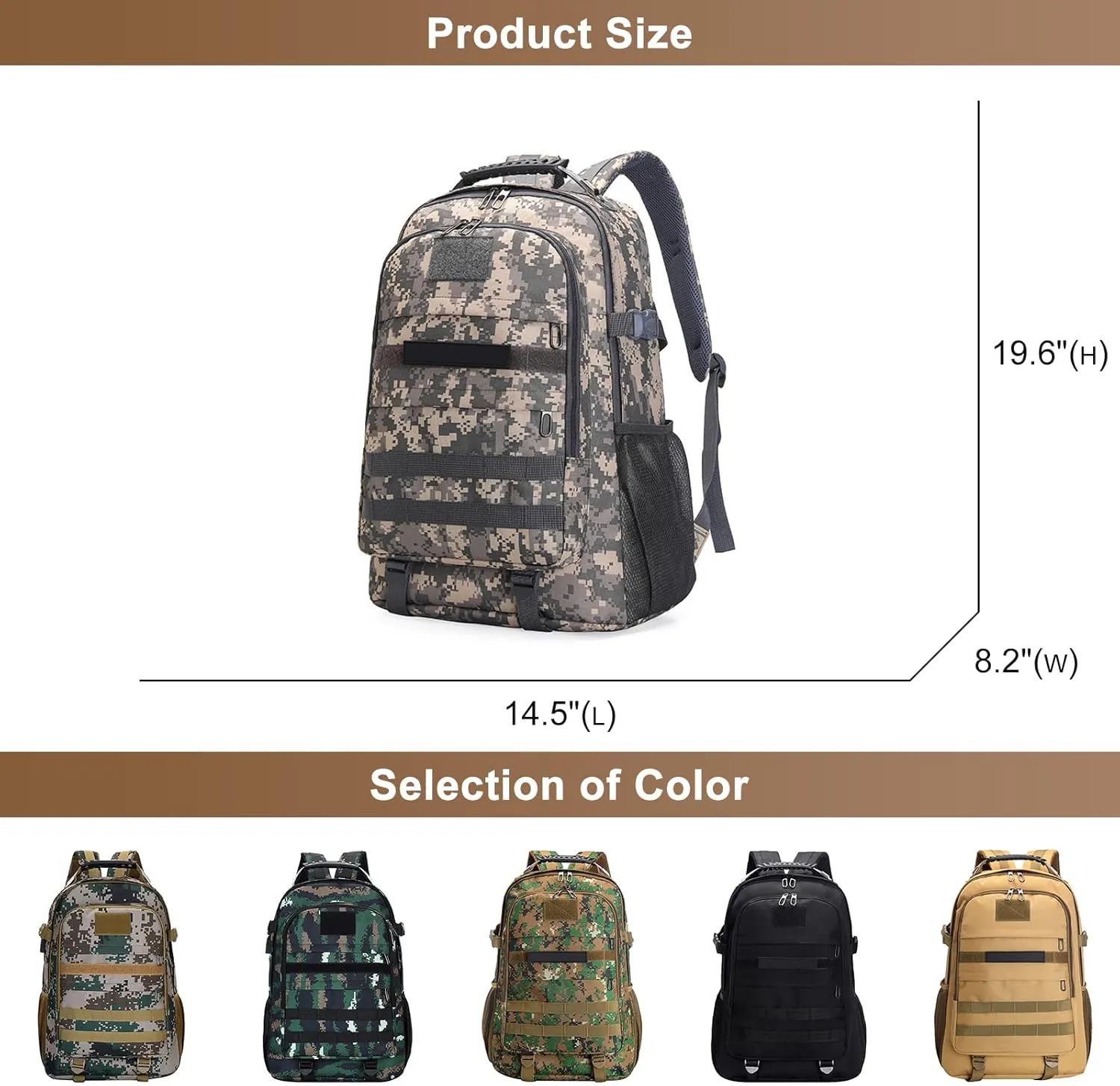 Men's Oxford Cloth Tactical Backpack 40L Outdoor Camping Rucksack Large Capacity Hiking Travel Daypack (Black)