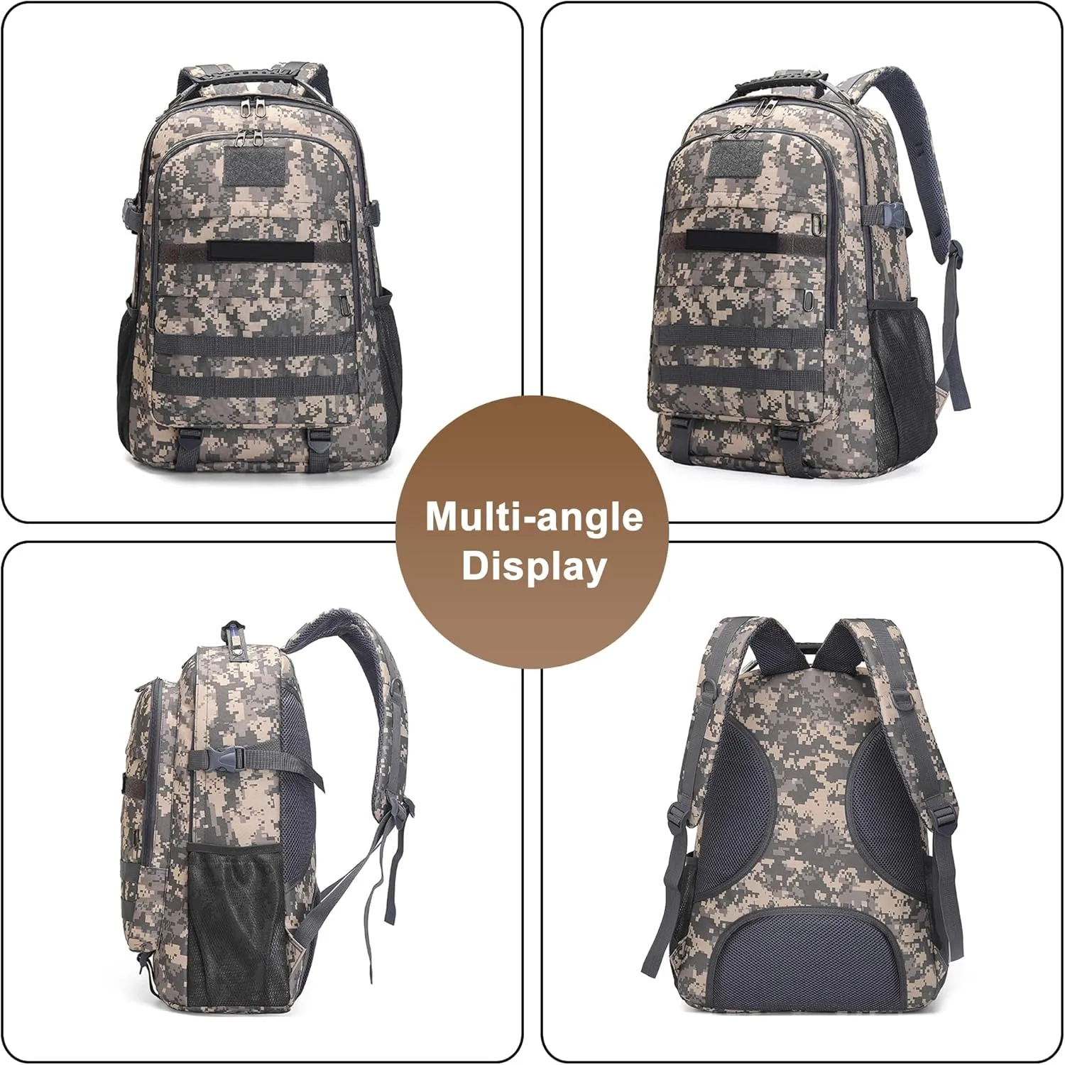 Men's Oxford Cloth Tactical Backpack 40L Outdoor Camping Rucksack Large Capacity Hiking Travel Daypack (Black)