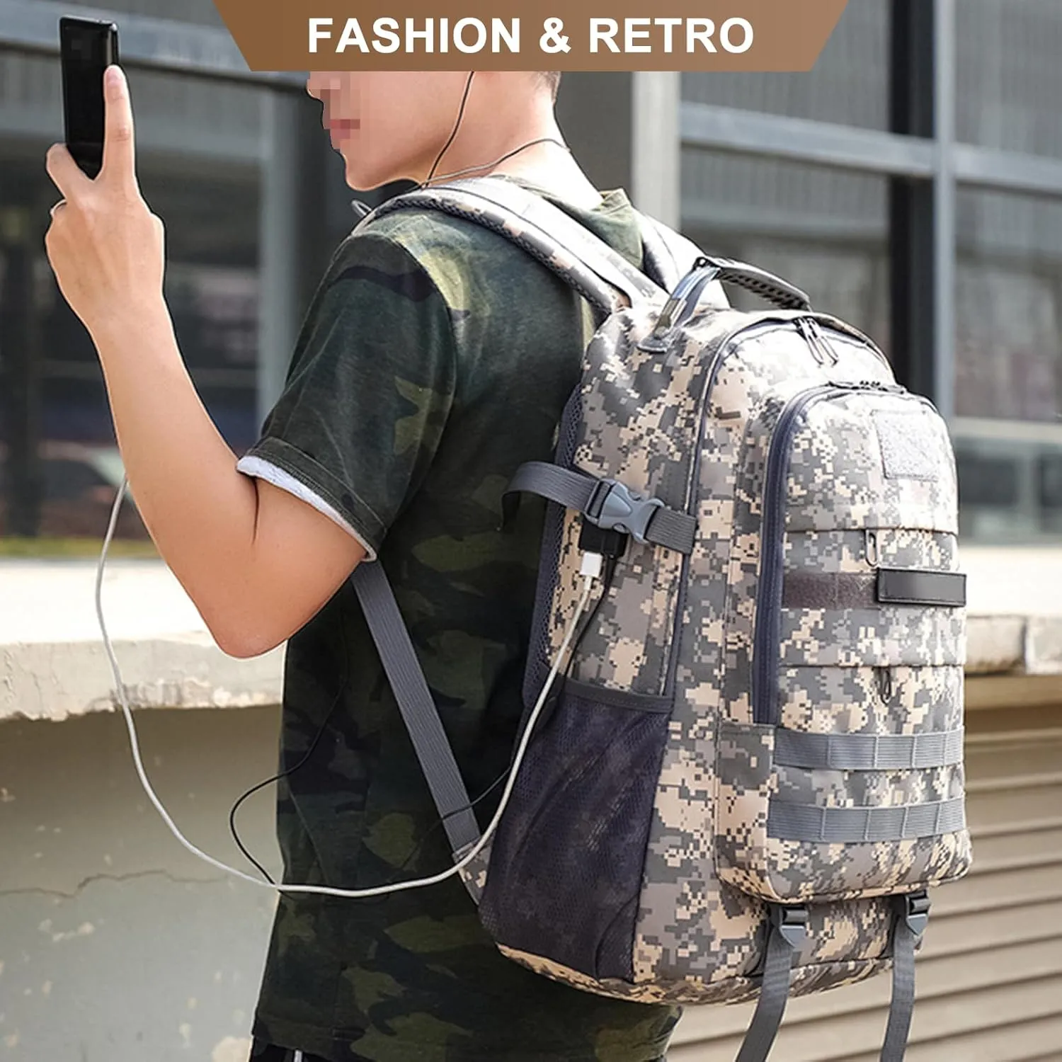 Men's Oxford Cloth Tactical Backpack 40L Outdoor Camping Rucksack Large Capacity Hiking Travel Daypack (Black)