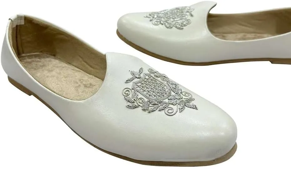 Men's Punjabi Jutti Cream Loafers Slip On Flats Shoes Ethnic Handmade Sherwani Mojari Indian Juti