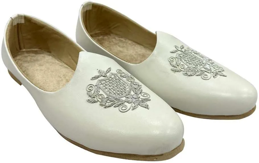 Men's Punjabi Jutti Cream Loafers Slip On Flats Shoes Ethnic Handmade Sherwani Mojari Indian Juti