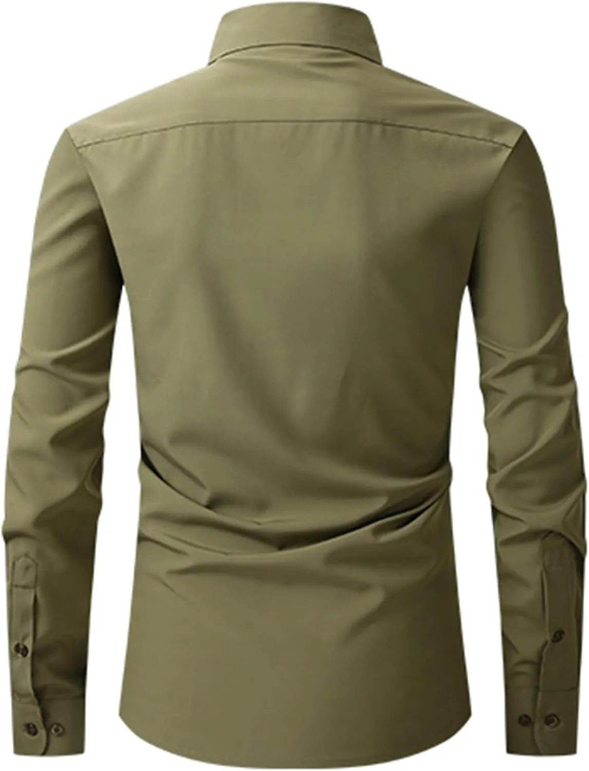 Men's Wrinkle Free Cotton Shirts Long Sleeve Button Down Blouses Stretch Business Casual Shirt Solid Lapel Outfits