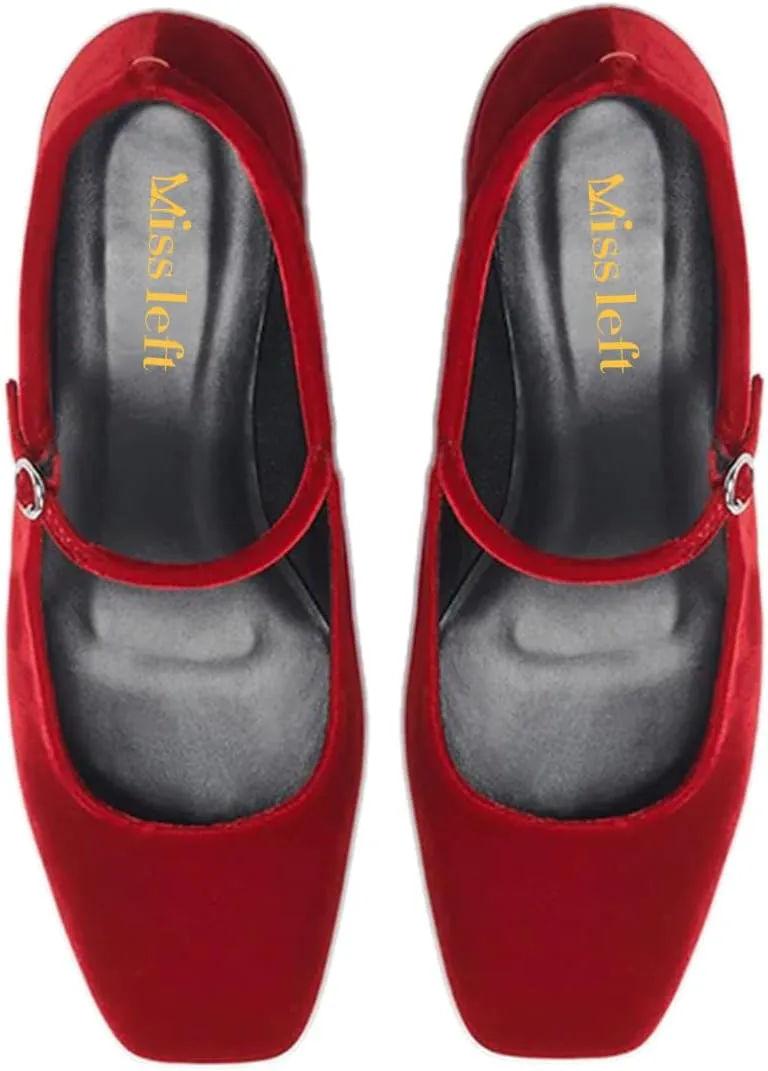 miss left Women Trendy Single Strap Buckle Square Toe Mary Janes Block Low Heel Comfy Daily Dress Pumps Size 4-16 US