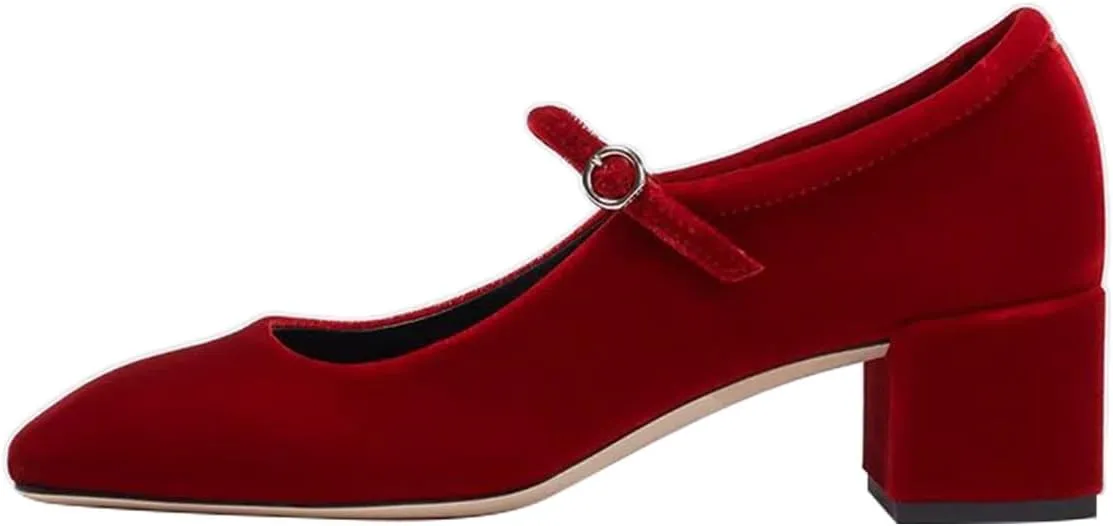 miss left Women Trendy Single Strap Buckle Square Toe Mary Janes Block Low Heel Comfy Daily Dress Pumps Size 4-16 US