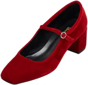 miss left Women Trendy Single Strap Buckle Square Toe Mary Janes Block Low Heel Comfy Daily Dress Pumps Size 4-16 US