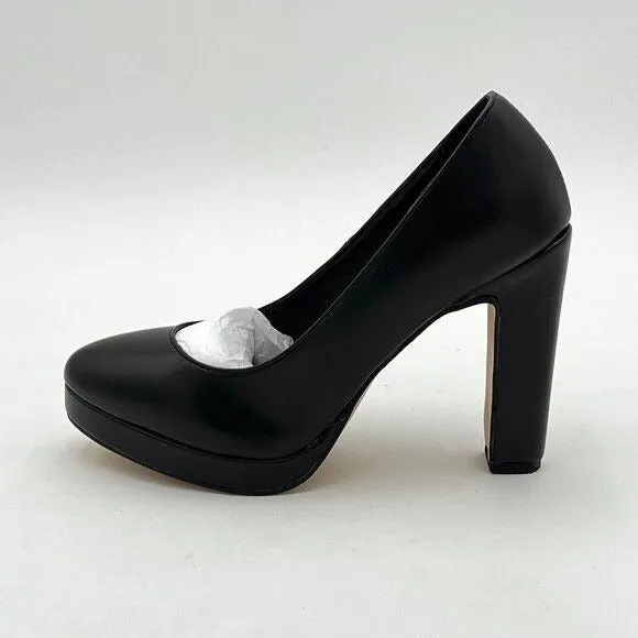miss left Women's Low Platform High Chunky Heeled Slip On Closed Round Toe Pump