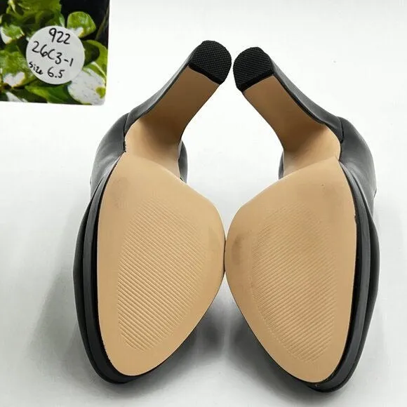 miss left Women's Low Platform High Chunky Heeled Slip On Closed Round Toe Pump