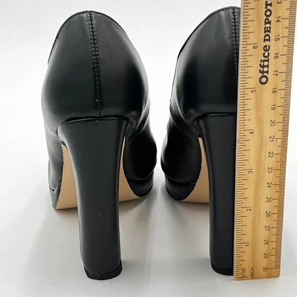 miss left Women's Low Platform High Chunky Heeled Slip On Closed Round Toe Pump