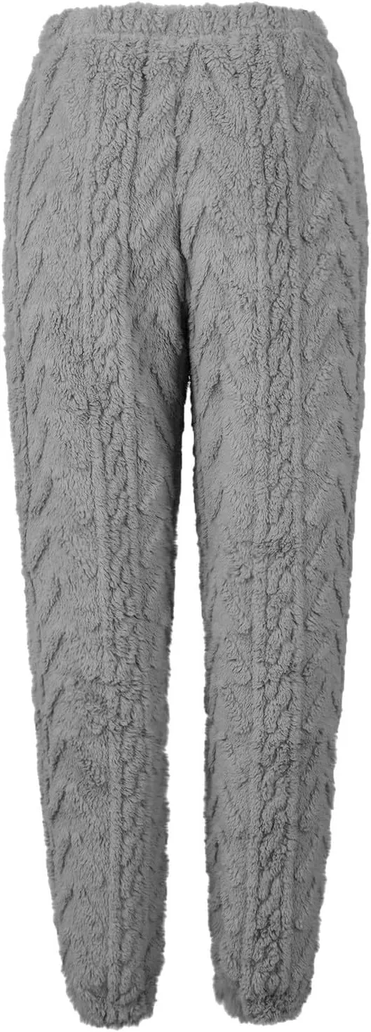 Miyaomn Winter Sherpa Plush Sweatpants for Women Fleece Warm Soft Joggers Drawstring Elastic Waist Lounge Trouser Sleep Pants