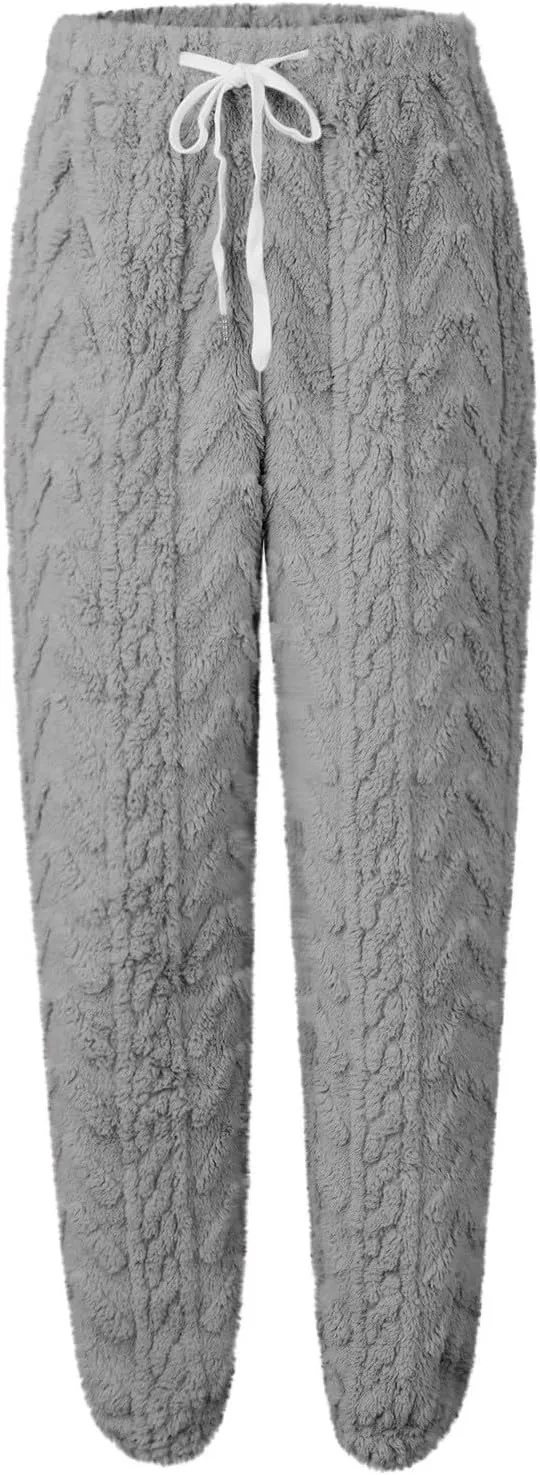 Miyaomn Winter Sherpa Plush Sweatpants for Women Fleece Warm Soft Joggers Drawstring Elastic Waist Lounge Trouser Sleep Pants