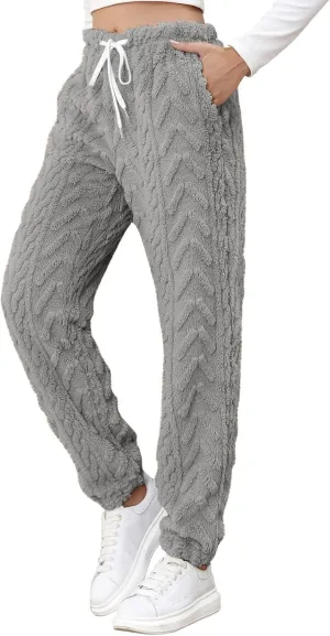 Miyaomn Winter Sherpa Plush Sweatpants for Women Fleece Warm Soft Joggers Drawstring Elastic Waist Lounge Trouser Sleep Pants