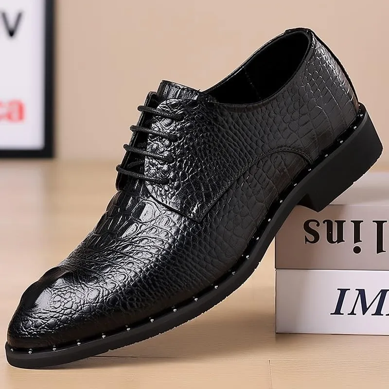Modern Leather Business Casual Scale Pattern Formal Shoes Lace Up Oxford Shoes