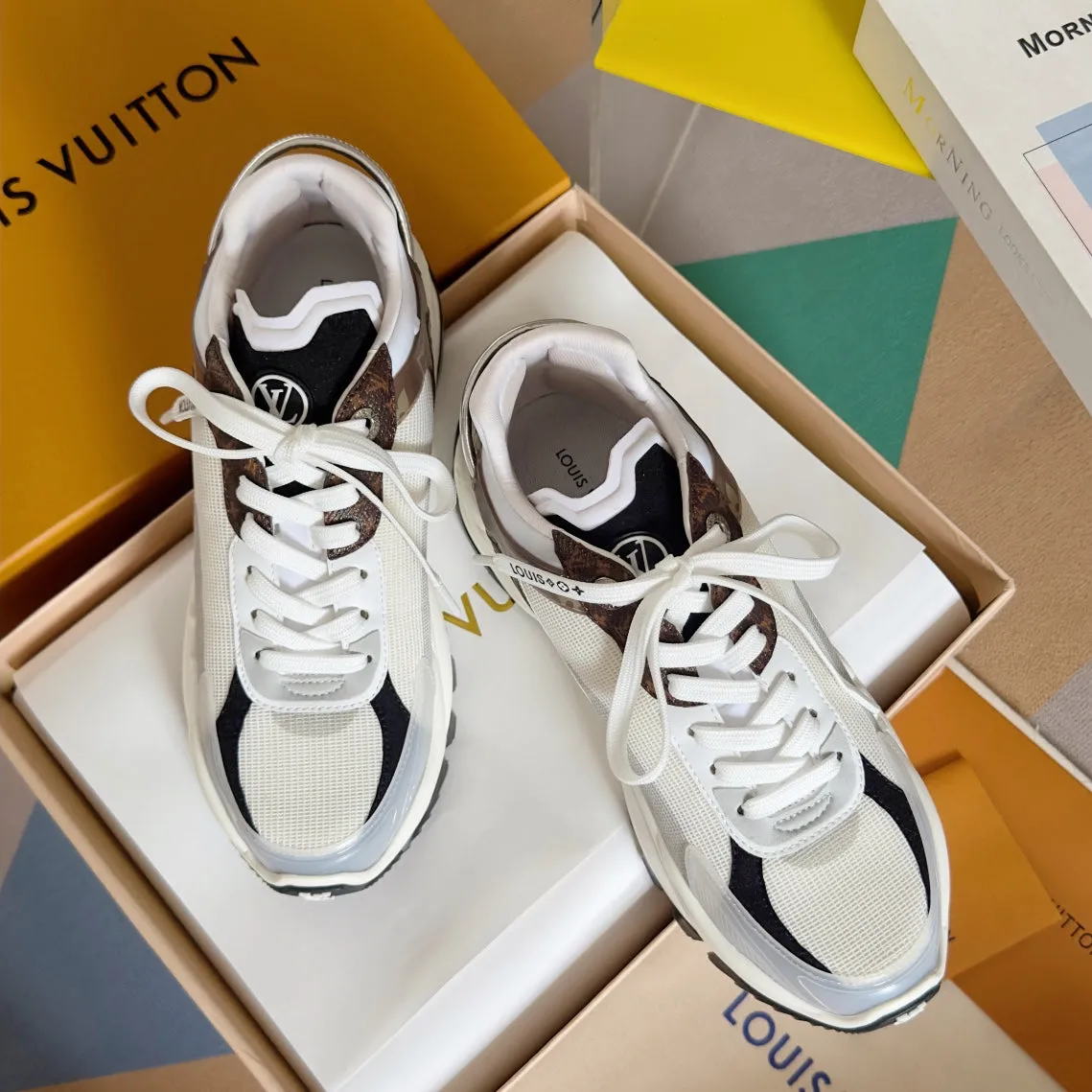 Monogram Louis Vuitton Polyester Special discount Brown 55mm White Fabric Mix 55 Run Mesh Client satisfaction Black Sneaker