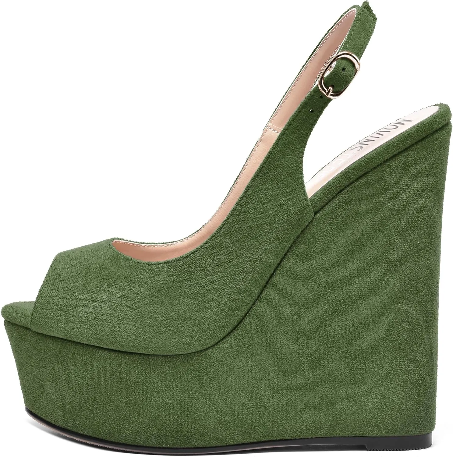 MOVINSTEPS Womens Platform Wedding Buckle Peep Toe Slingback Solid Dress Suede Wedge High Heel Pumps Shoes 6 Inch
