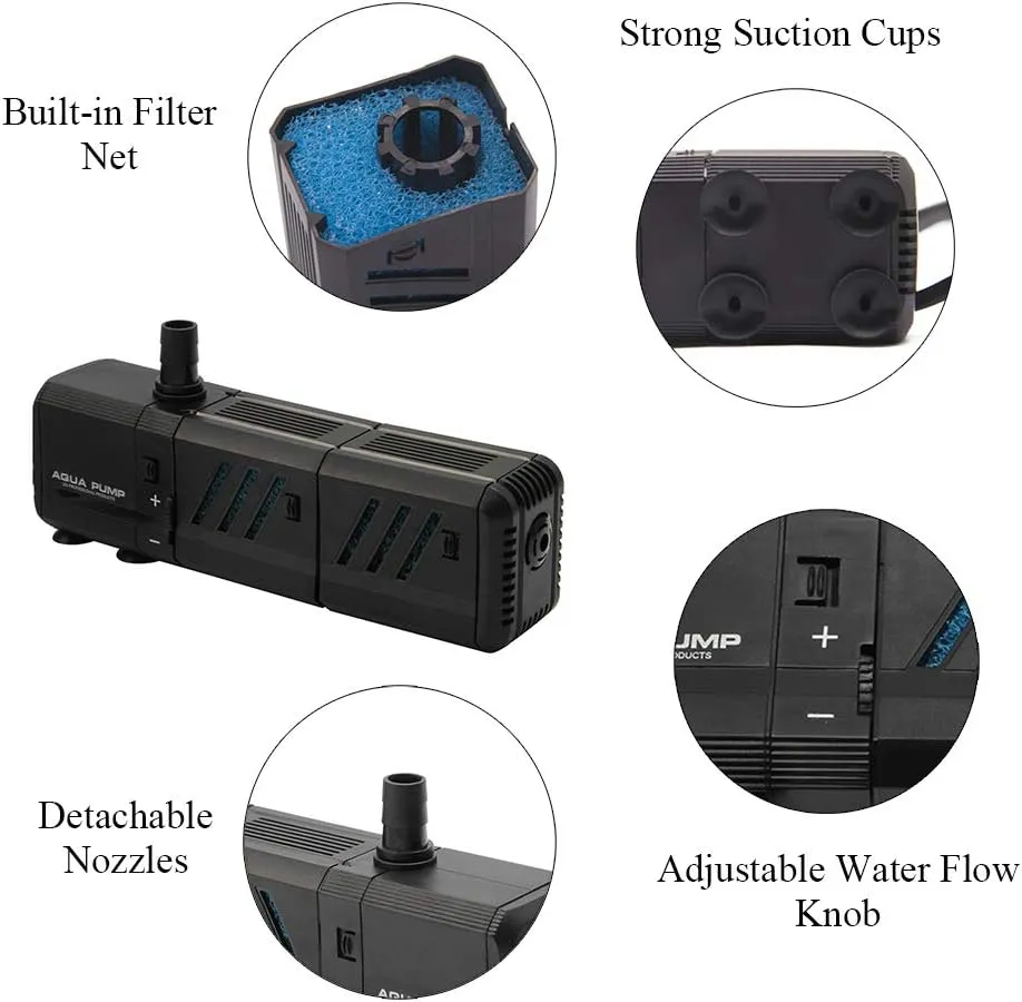 MQ 400GPH Submersible Water Pump (1500L/H, 15W) with Filters and Water Nozzles, Ultra Quiet for Aquarium, Fish Tank, Pond, Fountain, Hydroponics
