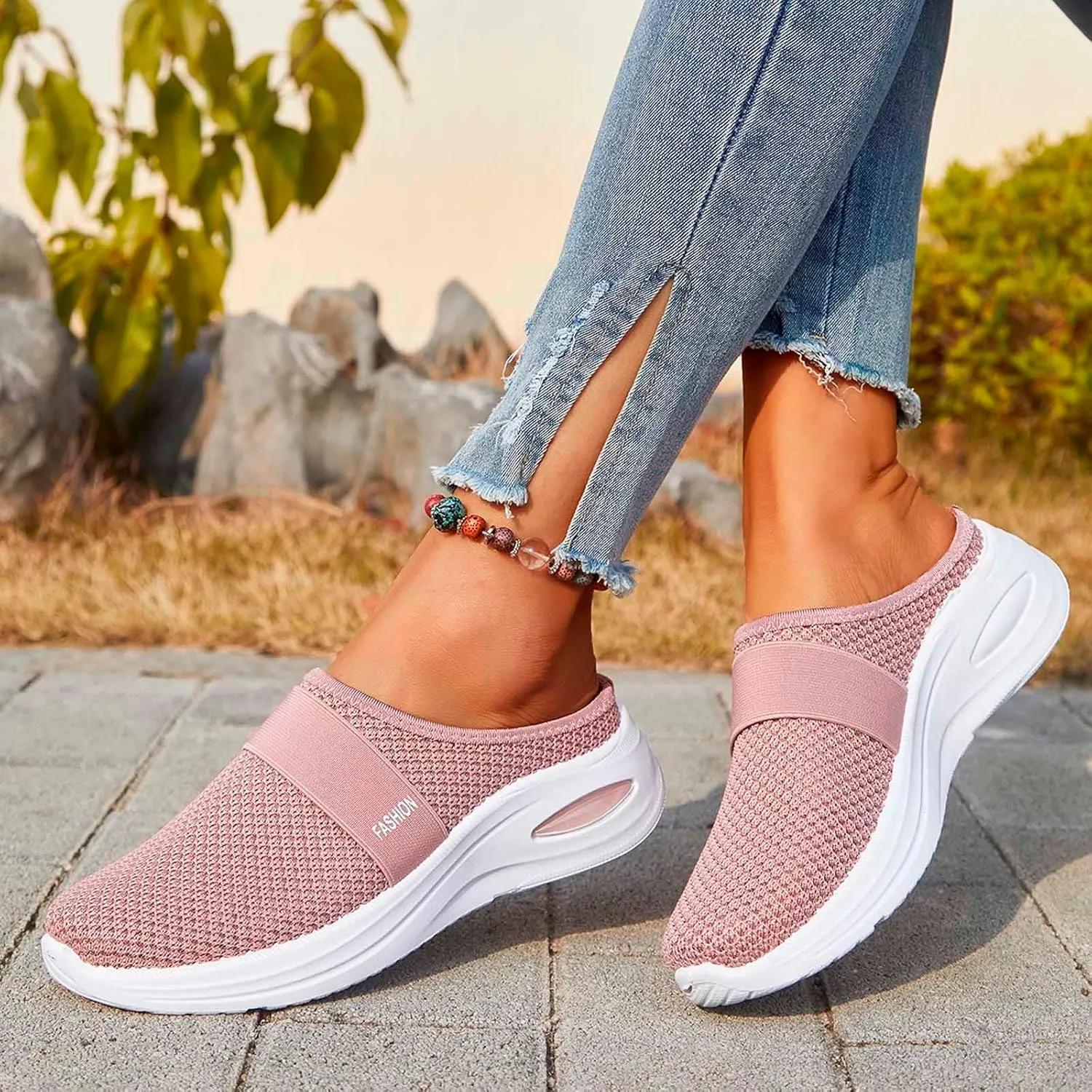 Mules Clogs for Women Summer Air Cushion Platform Mesh Sneaker Sandals Lightweight Beach Shoes Outdoor Walking Slippers