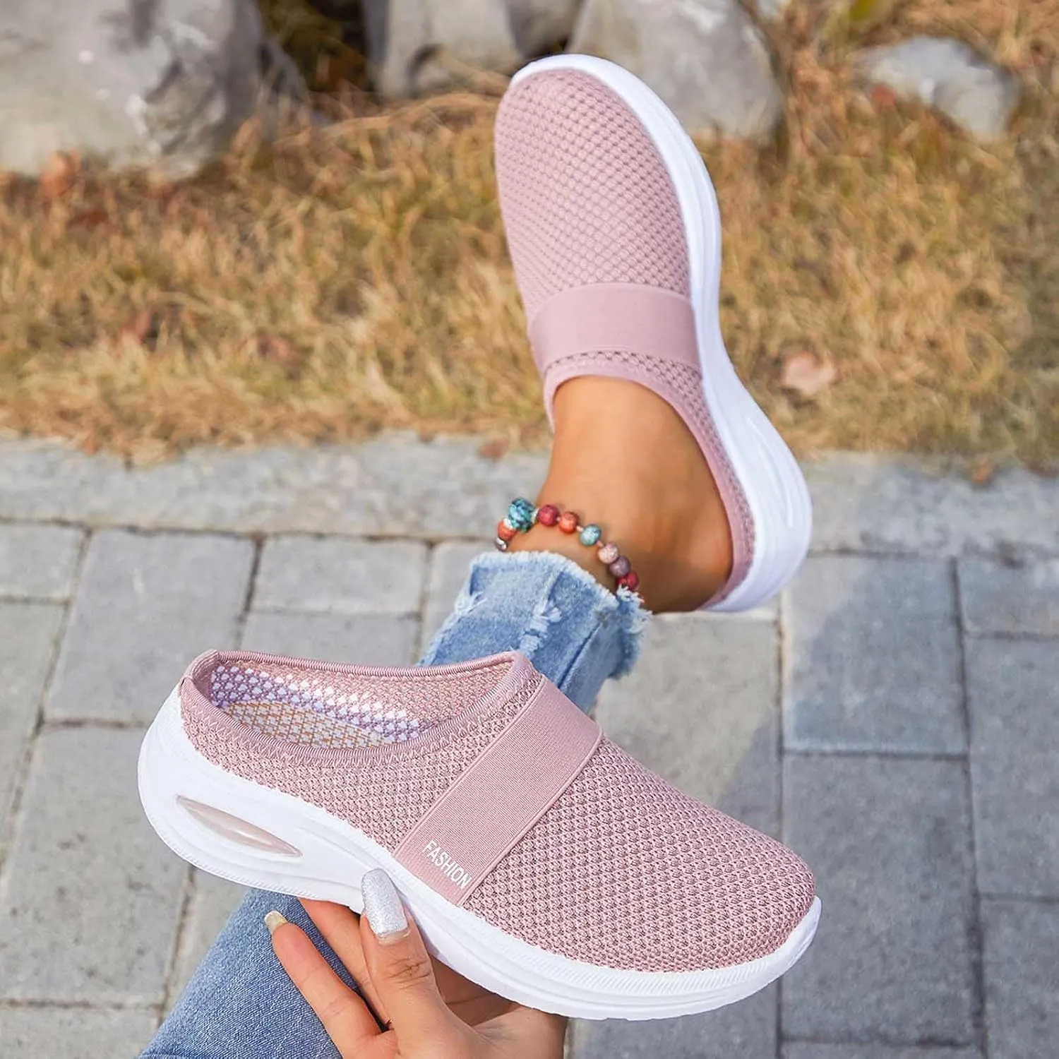 Mules Clogs for Women Summer Air Cushion Platform Mesh Sneaker Sandals Lightweight Beach Shoes Outdoor Walking Slippers