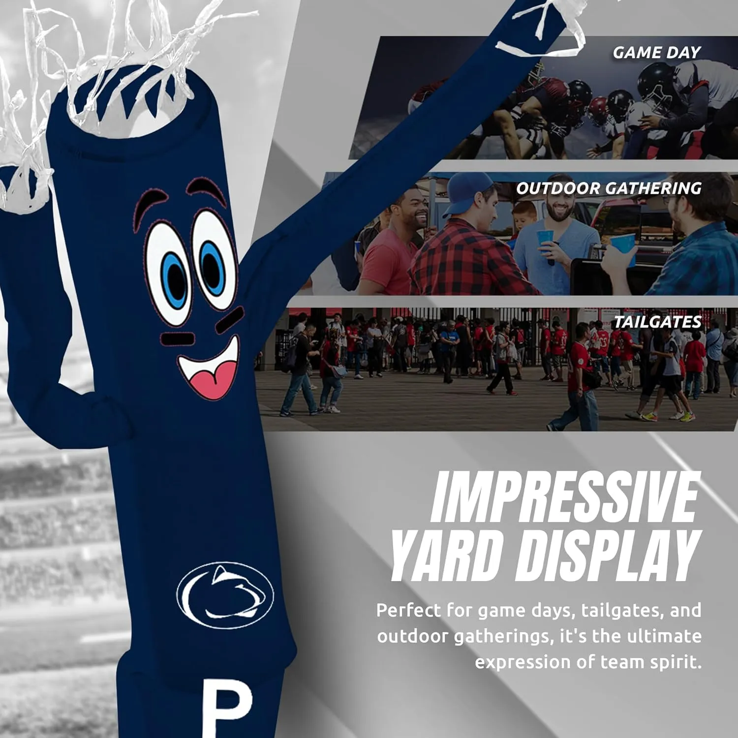 NCAA Penn State Nittany Lions Football Wacky Waving Inflatable Tube Guy with LED Lights & Built-in Blower - 6" x 36" x 96" Inflatable Tube Man Crazy Sports Fan Outdoor Party Decoration
