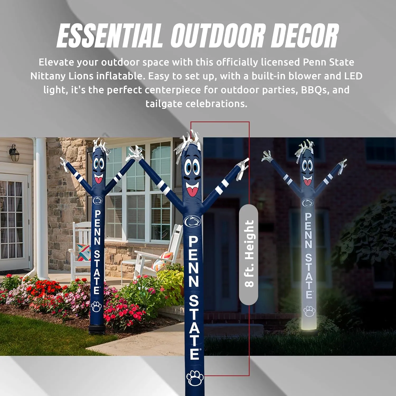 NCAA Penn State Nittany Lions Football Wacky Waving Inflatable Tube Guy with LED Lights & Built-in Blower - 6" x 36" x 96" Inflatable Tube Man Crazy Sports Fan Outdoor Party Decoration