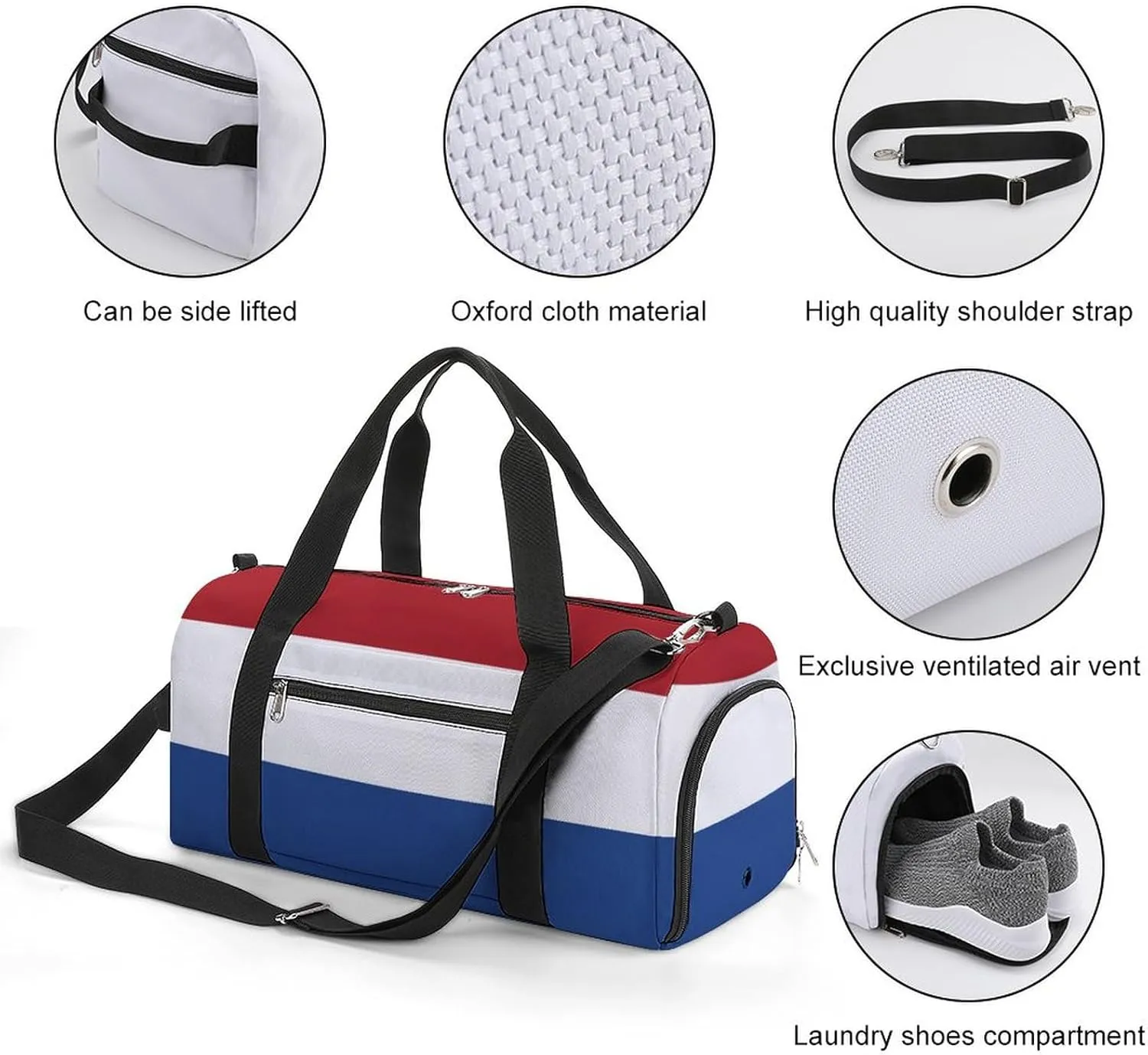 Netherlands Flag Sports Duffel Bag for Men Women with Wet Pocket Shoe Compartment