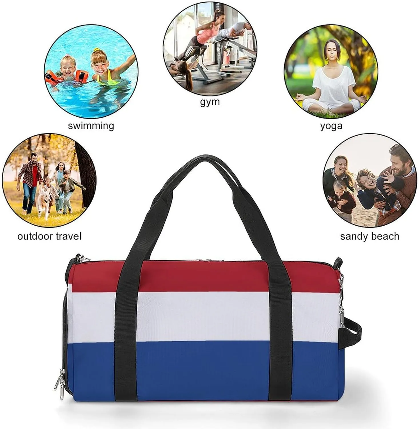 Netherlands Flag Sports Duffel Bag for Men Women with Wet Pocket Shoe Compartment