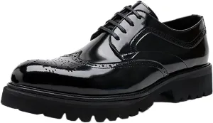 New Men's Business Formal Shoes， Lace-up Patent Leather Trendy Hollowout Footwear with Increased Inner Bottom Casual Wedding Groom Shoes