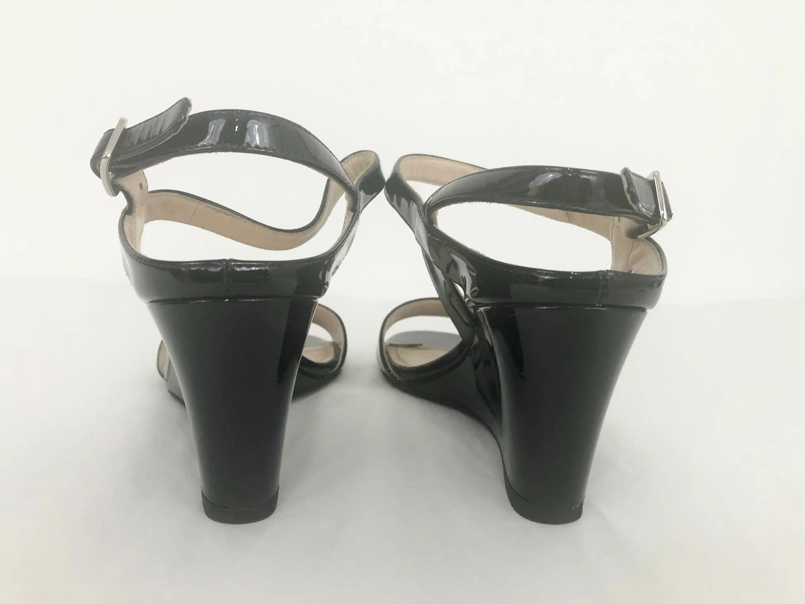 NEW Prada Patent Leather Wedge Sandal Size 36 It (6 Us)