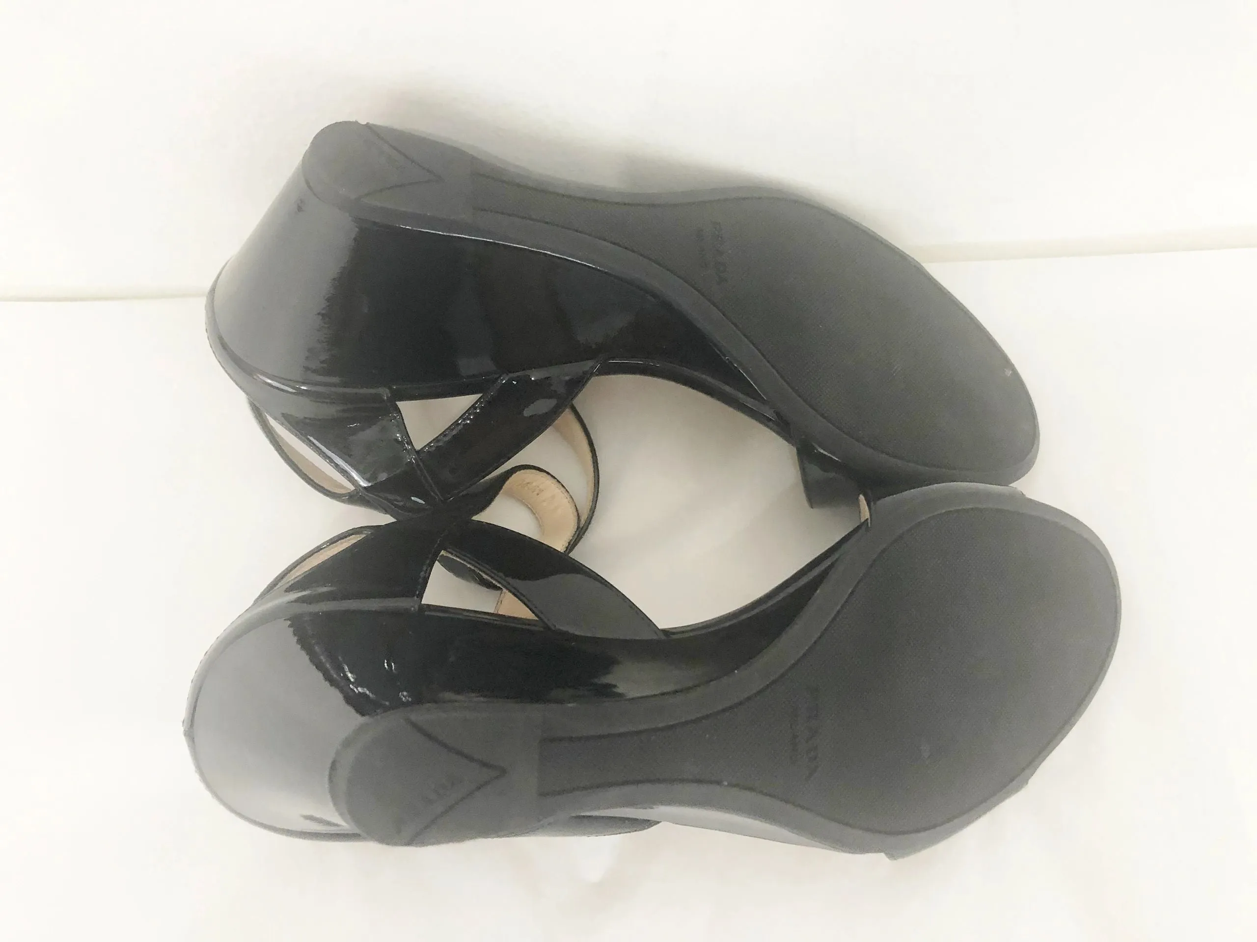 NEW Prada Patent Leather Wedge Sandal Size 36 It (6 Us)