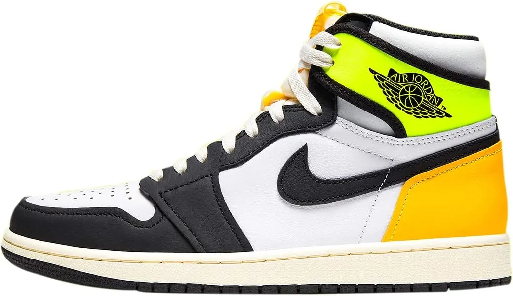 Nike Men's Air Jordan 1 Mid Sneaker, White/Black-volt, 10.5