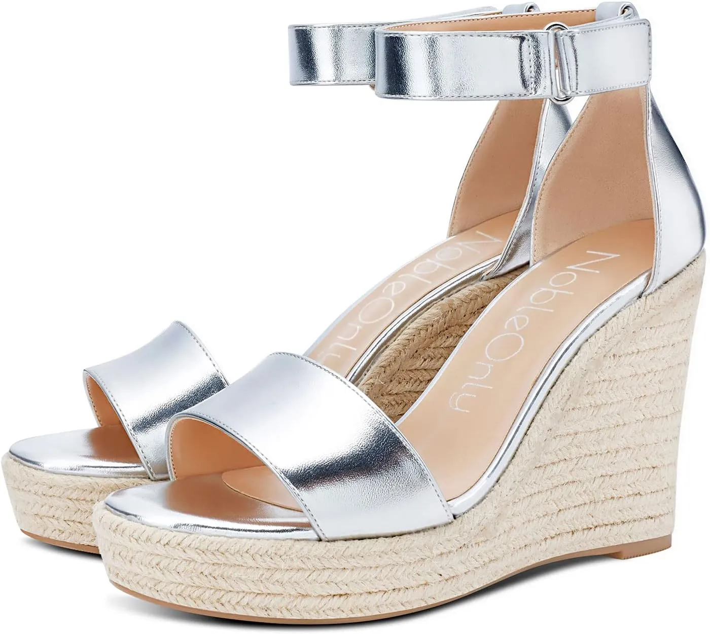 NobleOnly Womens High Heels Platform Wedge Sandals Ankle-Strap Peep-Toe Sandal Plus Shoes 10CM Heel