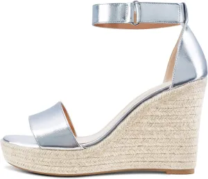 NobleOnly Womens High Heels Platform Wedge Sandals Ankle-Strap Peep-Toe Sandal Plus Shoes 10CM Heel