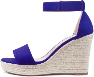 NobleOnly Womens High Heels Platform Wedge Sandals Ankle-Strap Peep-Toe Sandal Plus Shoes 10CM Heel