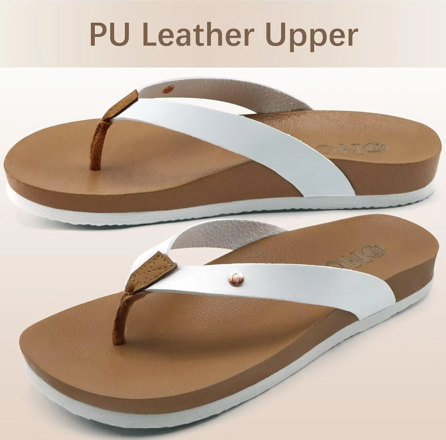 ONCAI Womens Flip Flops For Women Comfortable Leather Strap Yoga Mat Non-Slip Women's Thong Sandal Casual Summer Beach Slippers With Arch Support