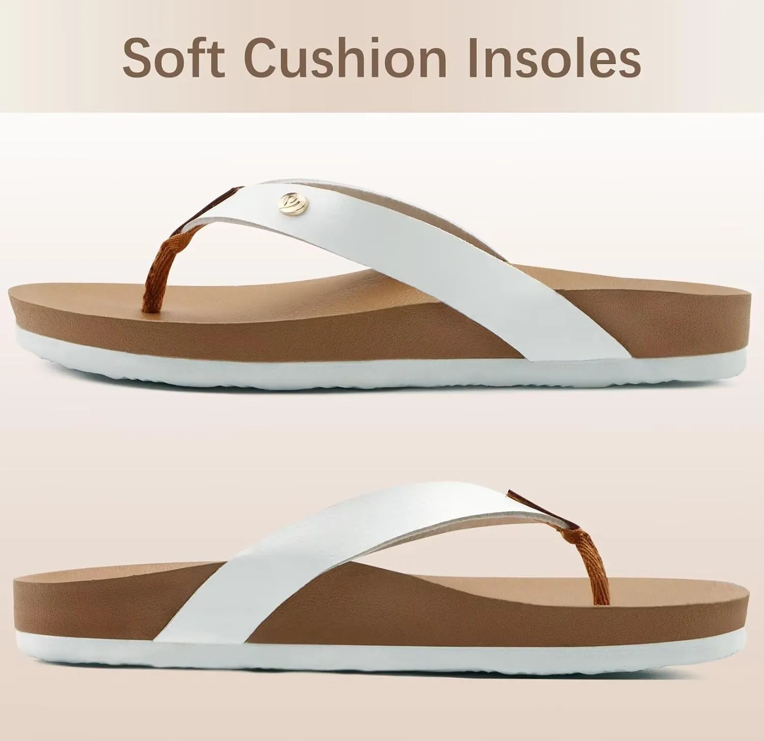 ONCAI Womens Flip Flops For Women Comfortable Leather Strap Yoga Mat Non-Slip Women's Thong Sandal Casual Summer Beach Slippers With Arch Support