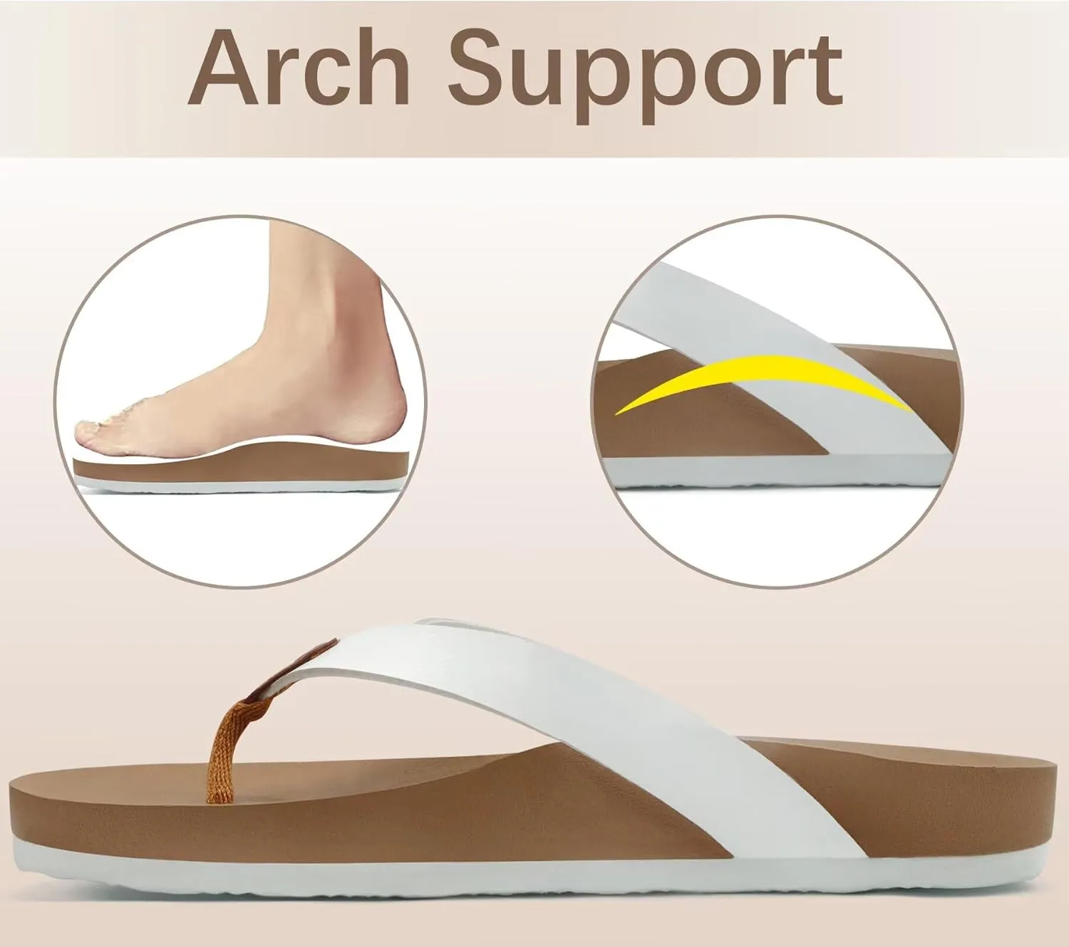 ONCAI Womens Flip Flops For Women Comfortable Leather Strap Yoga Mat Non-Slip Women's Thong Sandal Casual Summer Beach Slippers With Arch Support