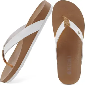 ONCAI Womens Flip Flops For Women Comfortable Leather Strap Yoga Mat Non-Slip Women's Thong Sandal Casual Summer Beach Slippers With Arch Support