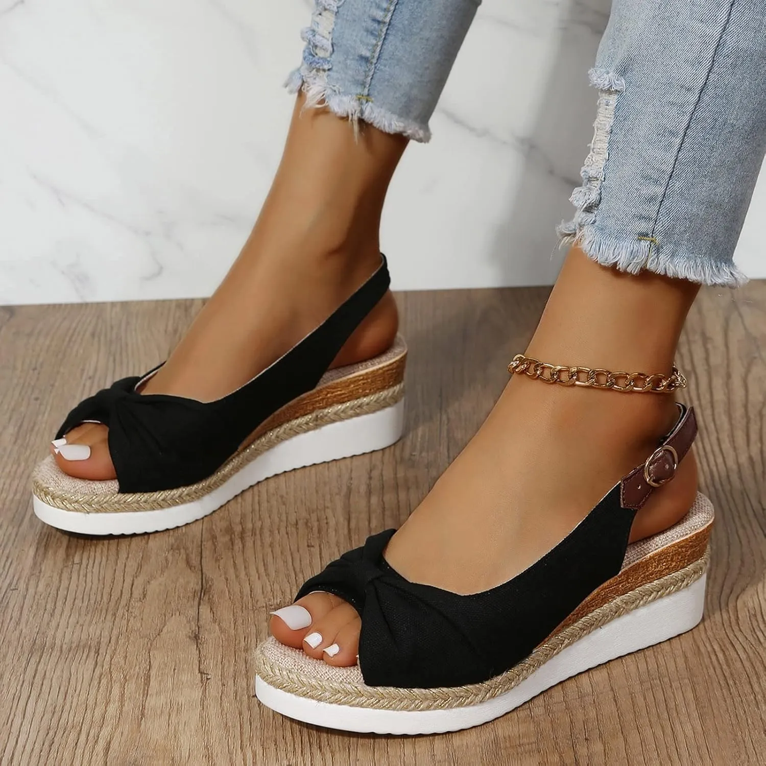 Orthopedic Wedge Sandals Women Summer Dressy Ankle Strap Flat Sandals Casual Strappy Low Wedges Slip on Zipper Beach Sandals