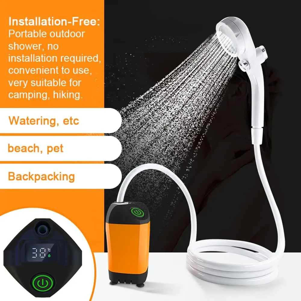 Outdoor Camping Shower Portable Electric Shower Pump IPX7 Waterproof with Digital Display for Camping Hiking Backpacking Travel Beach Pet Watering