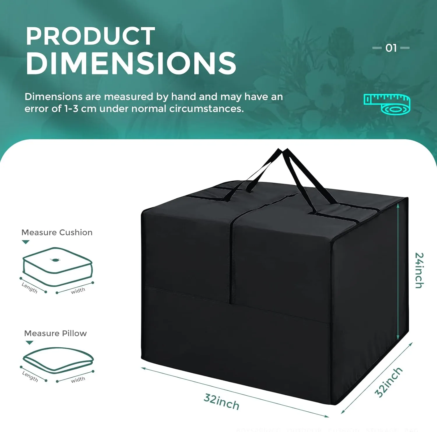 Outdoor Cushion Storage Bag, 32''x32''x24'', Patio Cushion Storage Bag 420D Oxford Cloth Waterproof, Cushion Storage Bag for Patio Furniture, Cushion, Pillow etc.（Black）