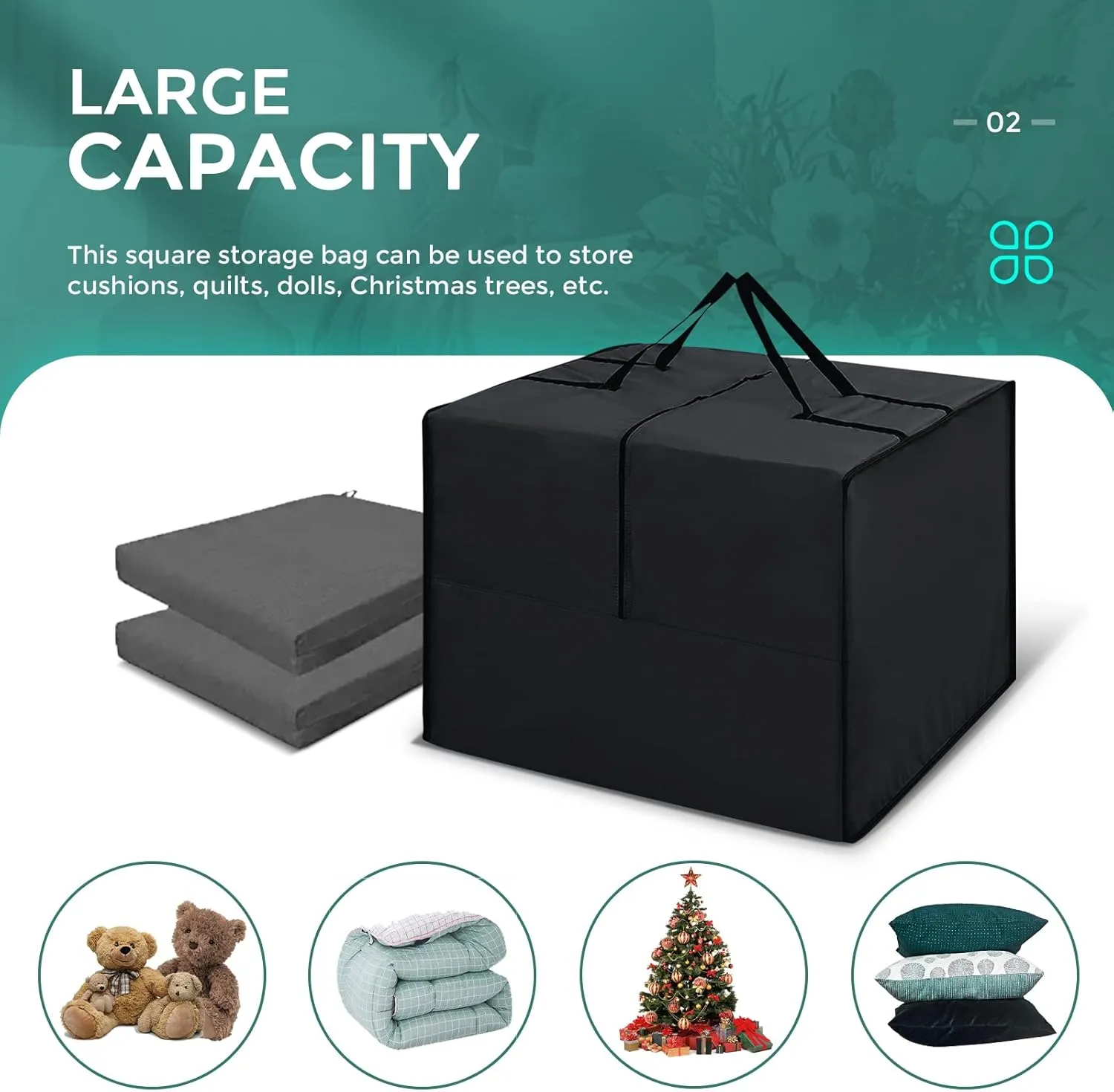 Outdoor Cushion Storage Bag, 32''x32''x24'', Patio Cushion Storage Bag 420D Oxford Cloth Waterproof, Cushion Storage Bag for Patio Furniture, Cushion, Pillow etc.（Black）