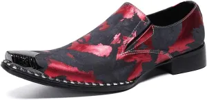 Oxford for Men Work Shoes Slip On StyleGenuine Leather Block Heel Retro Iron Pointed Toe Embossed Casual Business