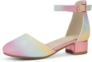 PANDANINJIA Girls Heels Dress Shoes Flower Girl Closed Toe Heels Ankle Strap Wedding Party School Miya Toddler Little Big Kid Pump Shoes