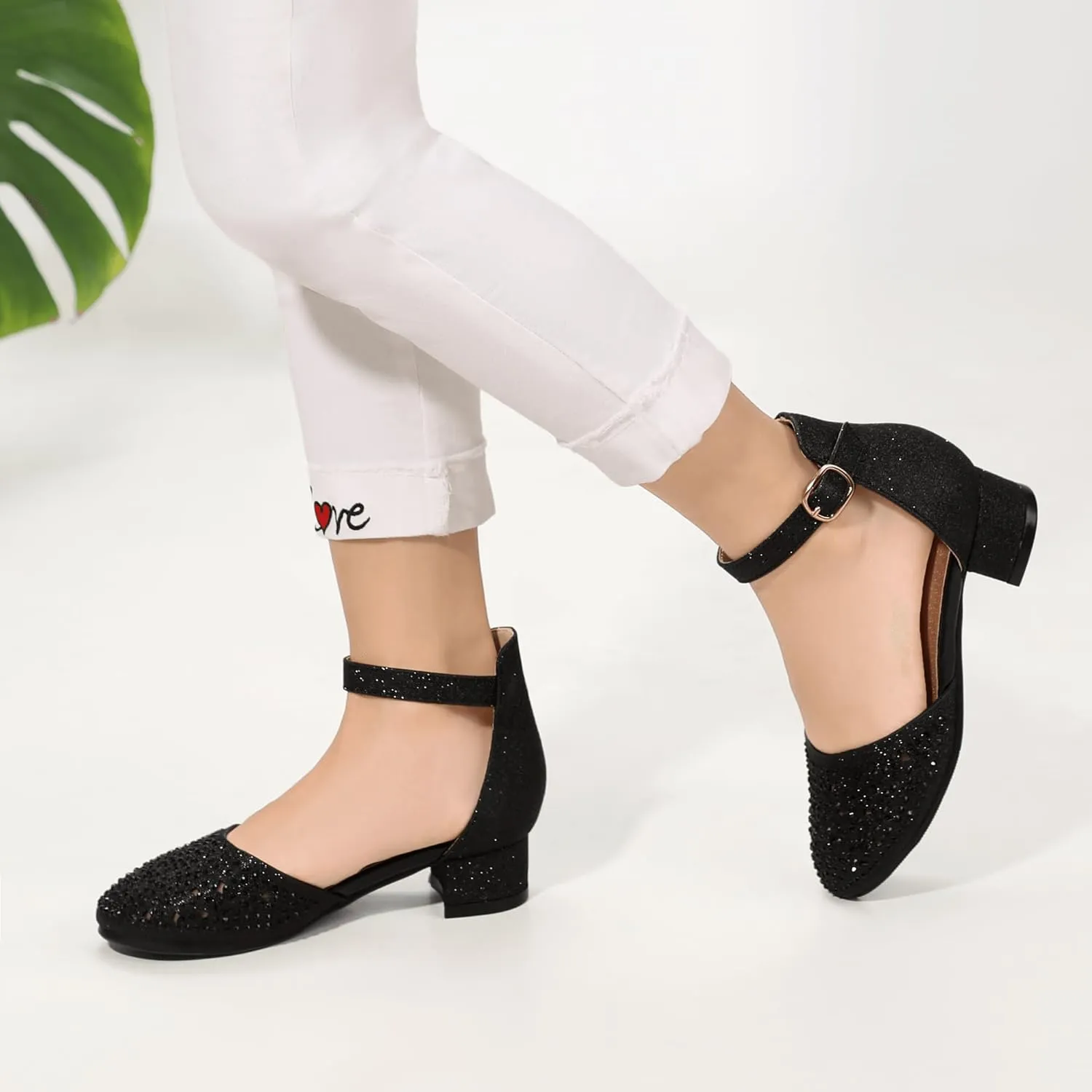PANDANINJIA Girls Heels Dress Shoes Flower Girl Closed Toe Heels Ankle Strap Wedding Party School Miya Toddler Little Big Kid Pump Shoes